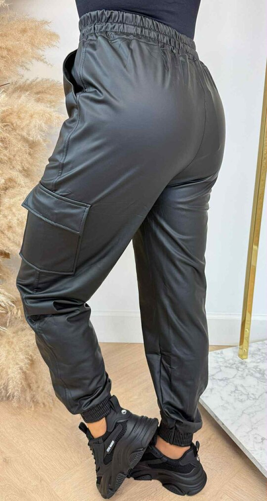 CARGO LEATHER LOOK PANTS 2753 BLACK