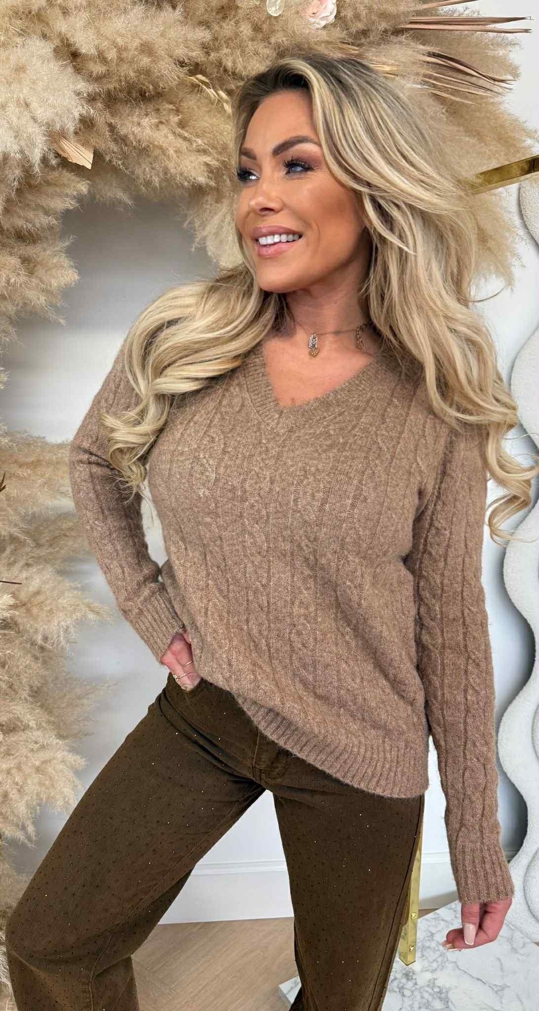 FRANKIE V HALS KABEL SWEAT 9201 CAMEL