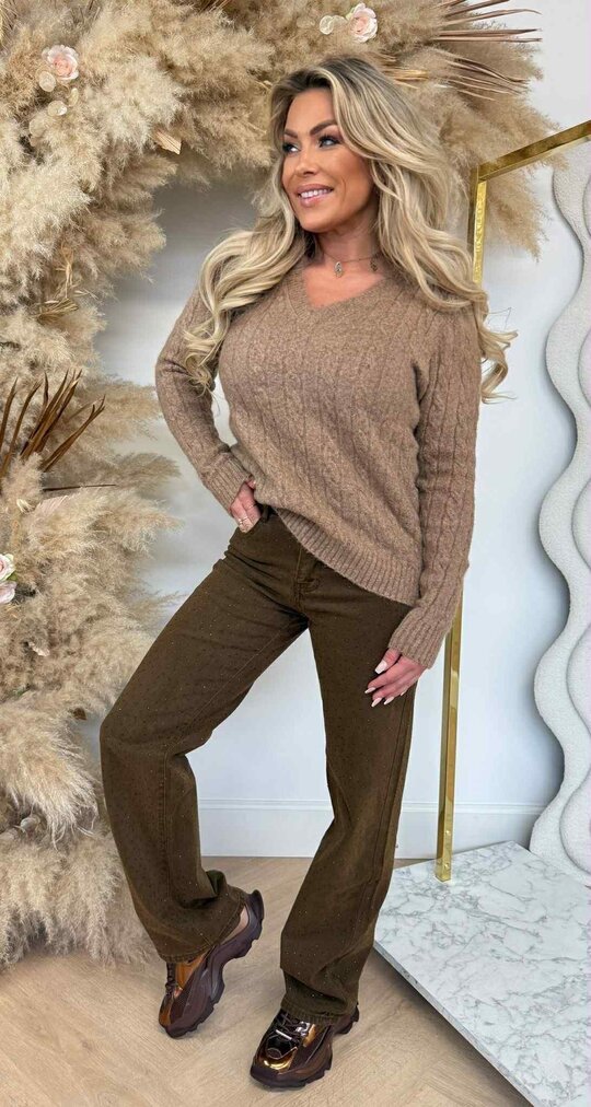 FRANKIE V HALS KABEL SWEAT 9201 CAMEL