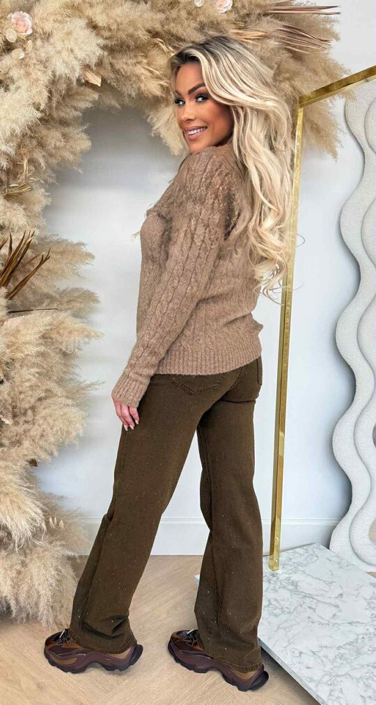 FRANKIE V HALS KABEL SWEAT 9201 CAMEL