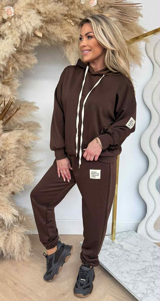 DANEE TEKST HOODIE SET CHOCO