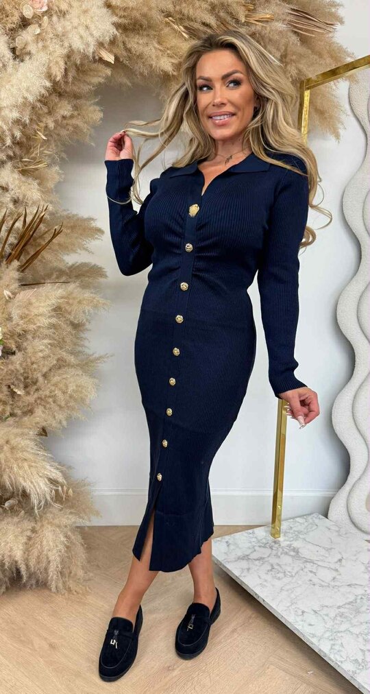 BUTTON ROSE DRESS 671 NAVY