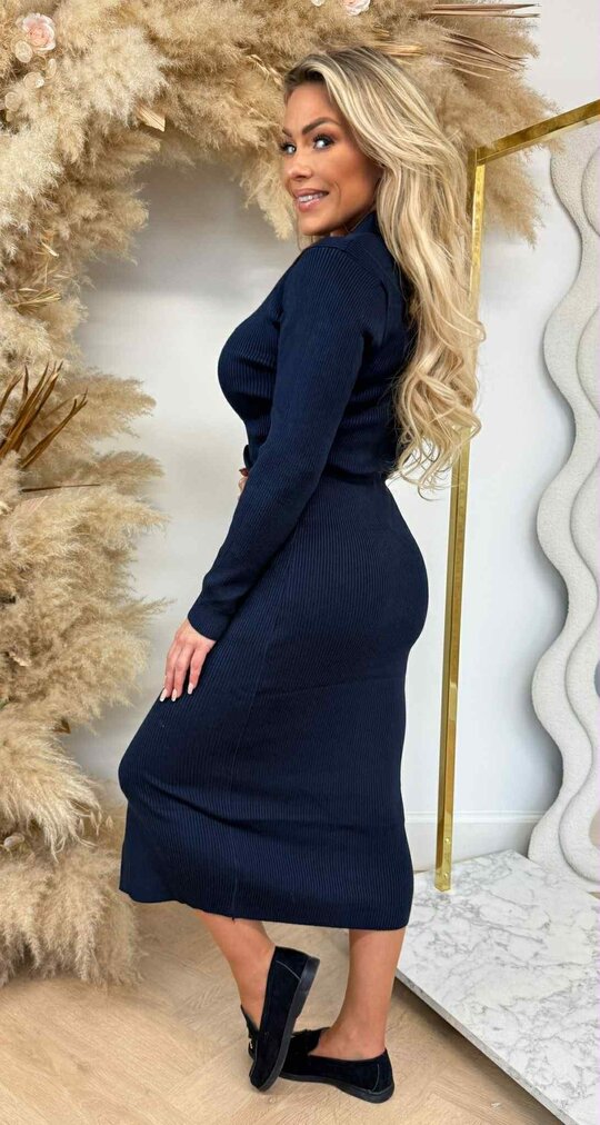 BUTTON ROSE DRESS 671 NAVY