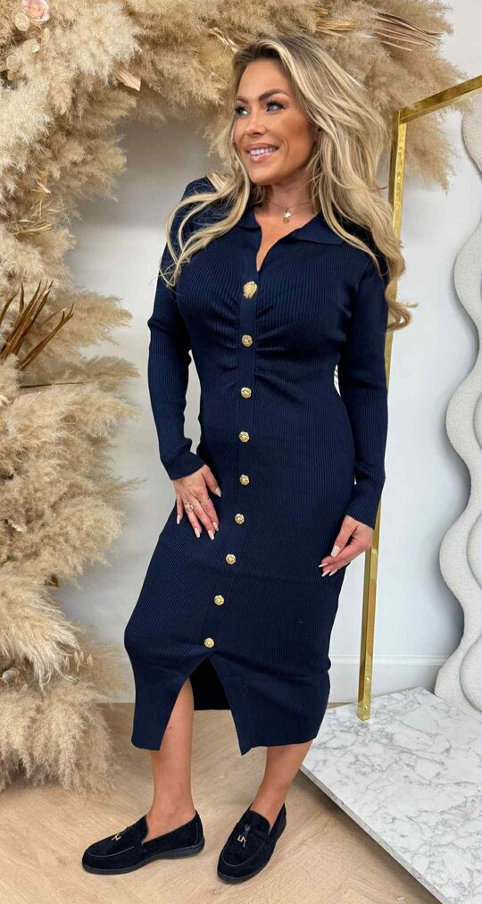 BUTTON ROSE DRESS 671 NAVY
