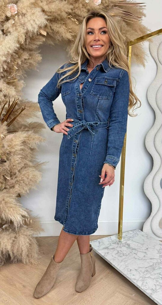 BUTTON LUS DENIM DRESS 6929 DENIMBLUE