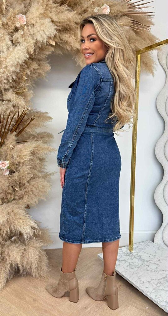 BUTTON LUS DENIM DRESS 6929 DENIMBLUE