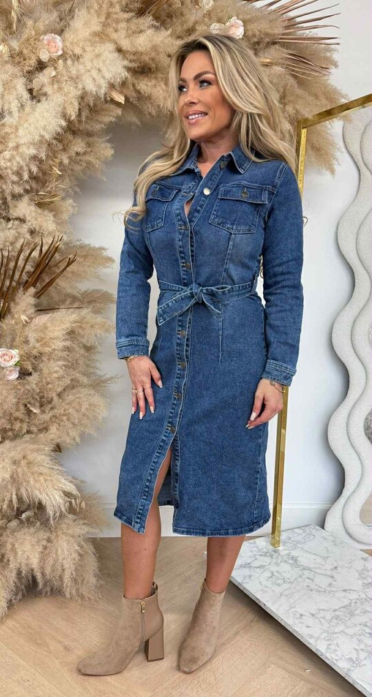 BUTTON LUS DENIM DRESS 6929 DENIMBLUE