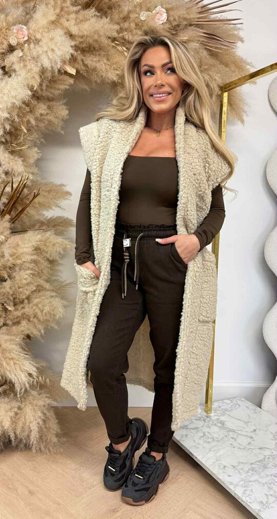 LONG TEDDY GILET LIGHTBEIGE