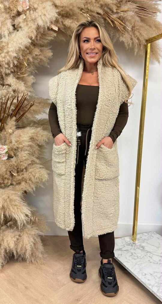 LONG TEDDY GILET LIGHTBEIGE