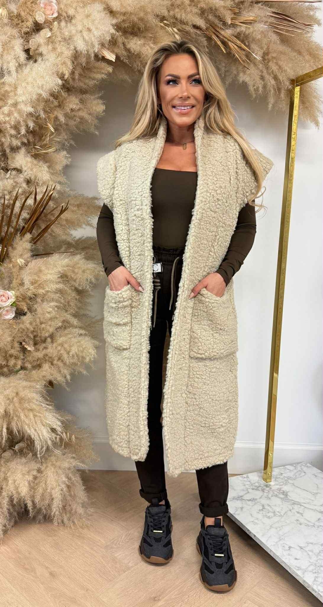 LONG TEDDY GILET LIGHTBEIGE