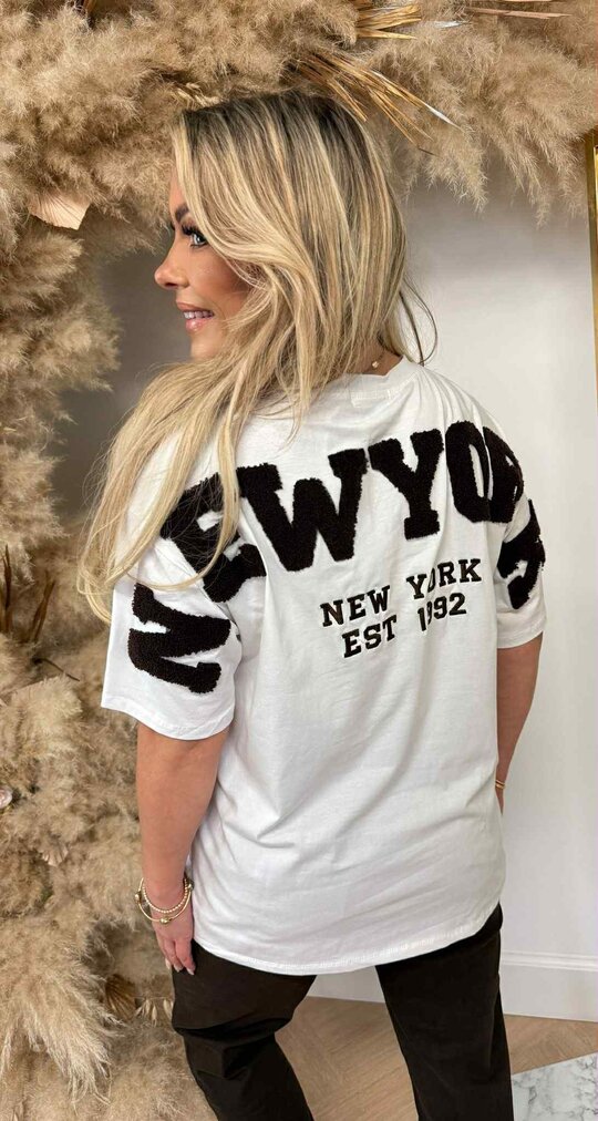 NEW YORK TEDDY TEKST T-SHIRT 7191 OFFWHITE/CHOCO