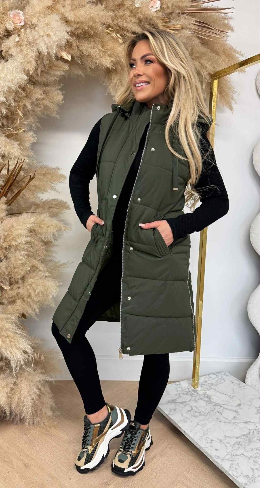 CISSY LONG BODYWARMER 8852 ARMYGREEN