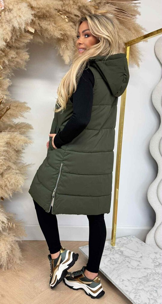 CISSY LONG BODYWARMER 8852 ARMYGREEN