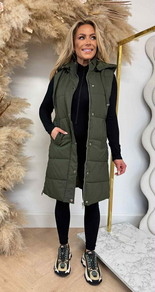CISSY LONG BODYWARMER 8852 ARMYGREEN