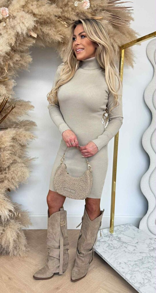 KAYLLA RIB KOL DRESS 9864 BEIGE *HIGH QUALITY*
