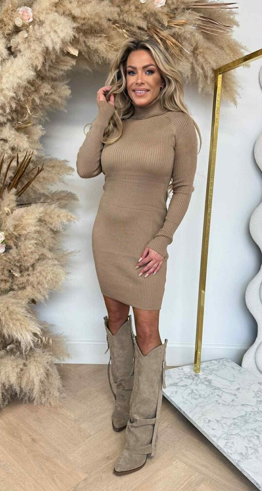 KAYLLA RIB KOL DRESS 9864 CAMEL *HIGH QUALITY*