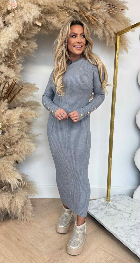 KAY BUTTON RIB DRESS 9970 GREY