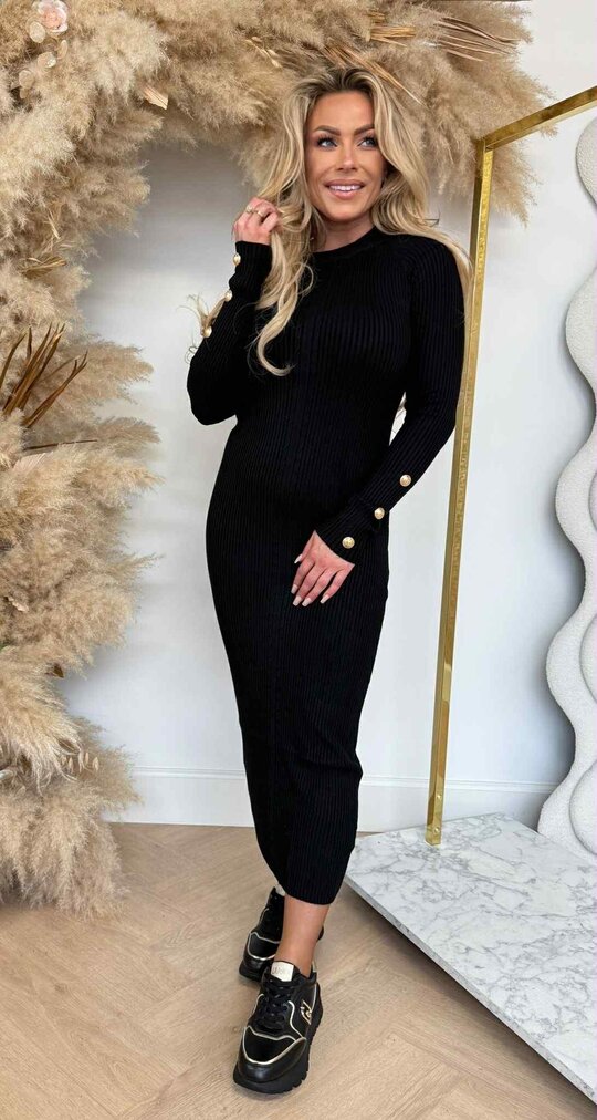 KAY BUTTON RIB DRESS 9970 BLACK