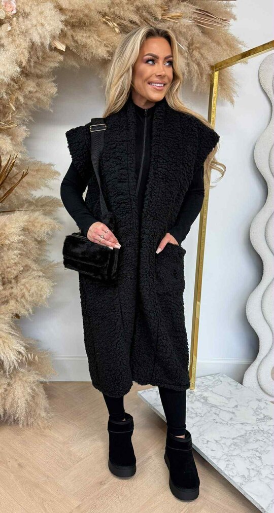 LONG TEDDY GILET BLACK
