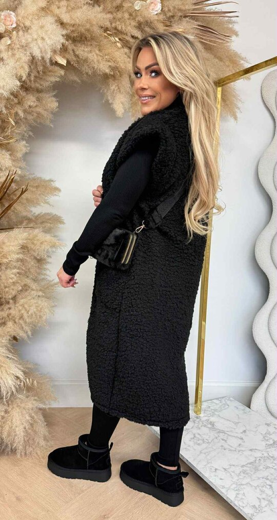 LONG TEDDY GILET BLACK