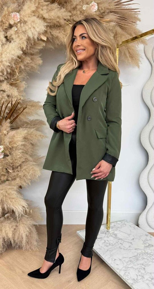 OMSLAG LEATHER LOOK BLAZER ARMYGREEN