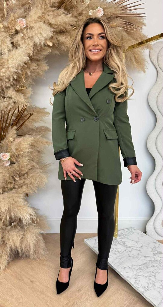 OMSLAG LEATHER LOOK BLAZER ARMYGREEN