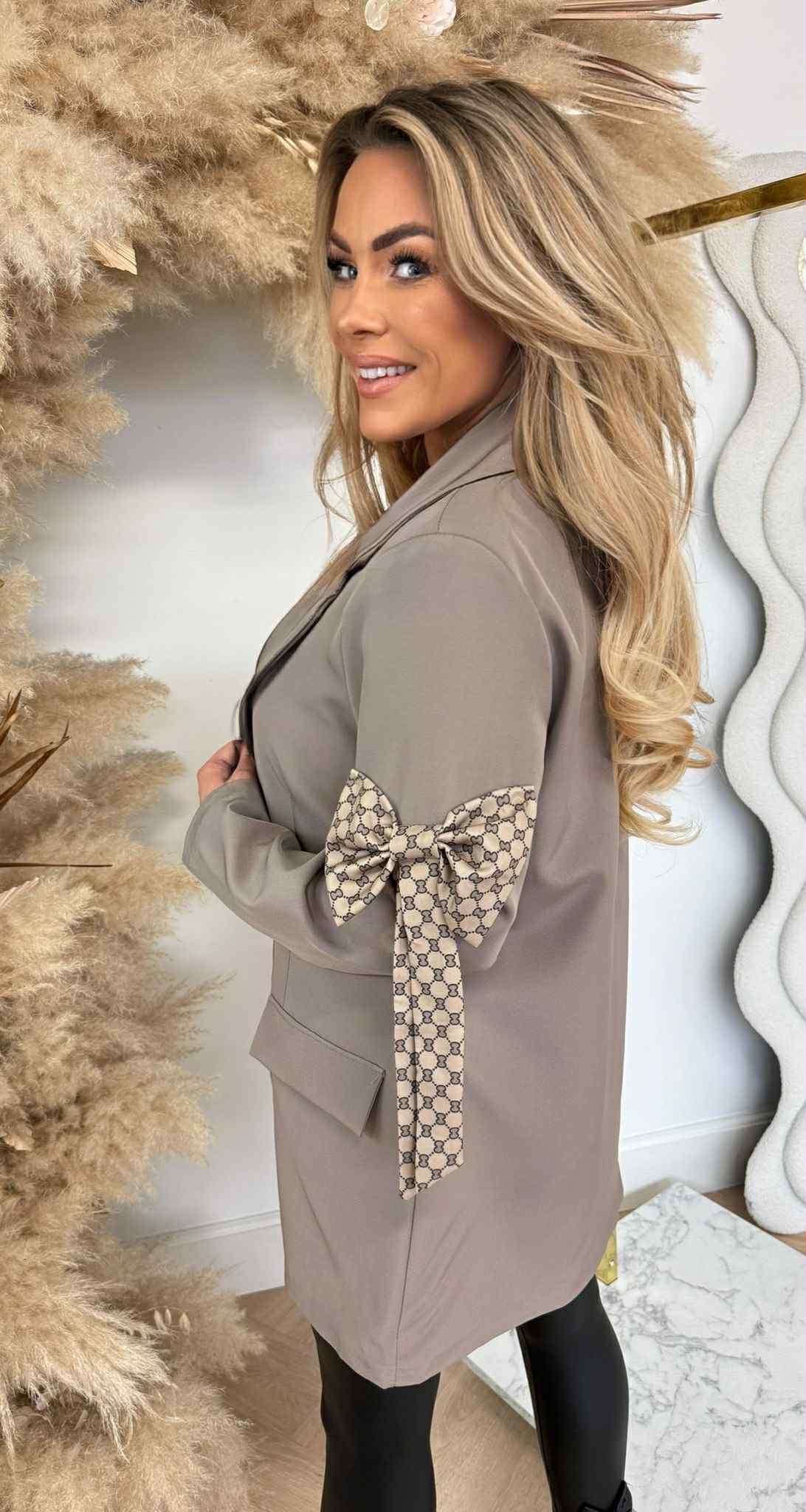 INSPIRED BOW BLAZER TAUPE