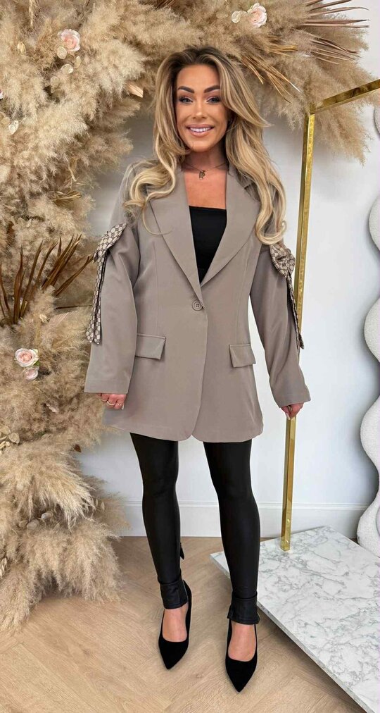 INSPIRED BOW BLAZER TAUPE