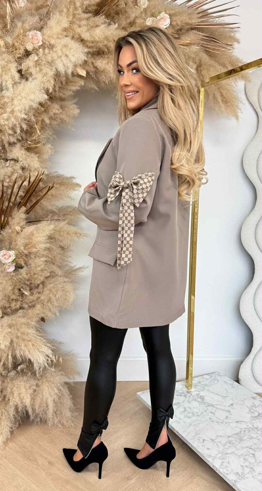 INSPIRED BOW BLAZER TAUPE