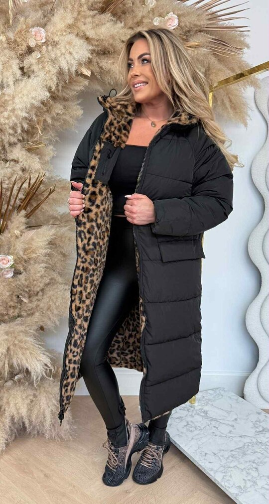 REVERSIBLE LEOPARD SOFT WINTERJACKET 8715 BLACK