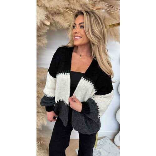 SNUGGLE ME SOFTLY CARDIGAN BLACK/OFFWHITE SNUGGLE ME SOFTLY CARDIGAN BLACK/OFFWHITE