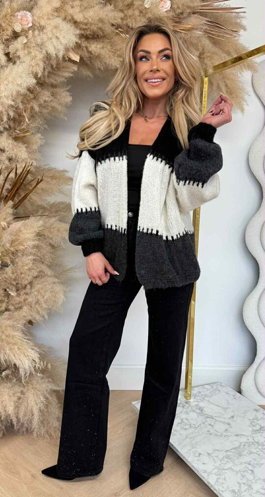 SNUGGLE ME SOFTLY CARDIGAN BLACK/OFFWHITE