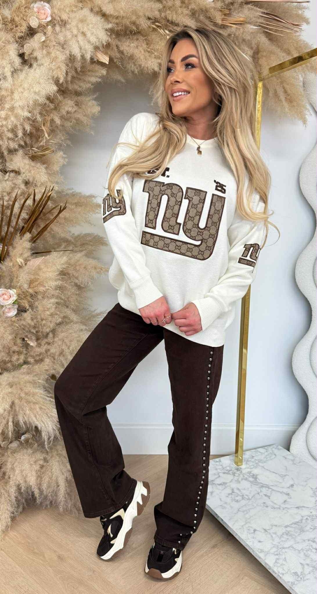 NY GUC PRINT SWEAT AM766 LIGHTBEIGE