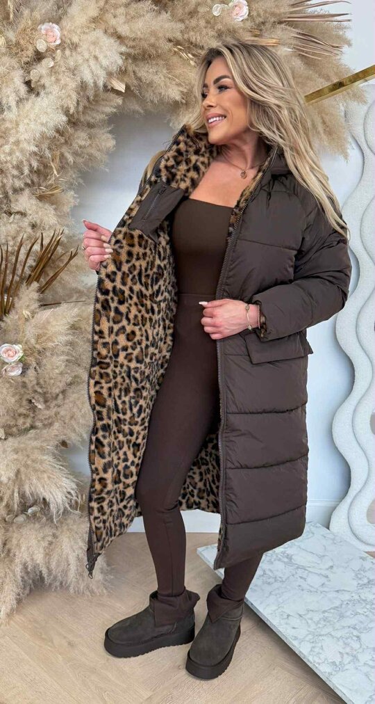 REVERSIBLE LEOPARD SOFT WINTERJACKET 8715 CHOCO