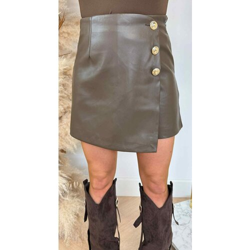 LEATHER LOOK BUTTON SKORT 5652 CHOCO LEATHER LOOK BUTTON SKORT 5652 CHOCO