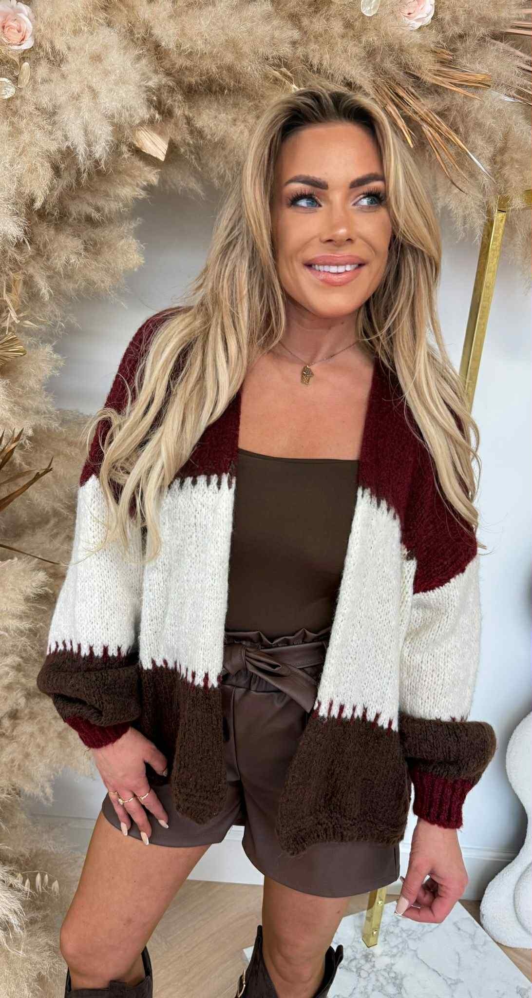 SNUGGLE ME SOFTLY CARDIGAN BORDEAUX/BROWN
