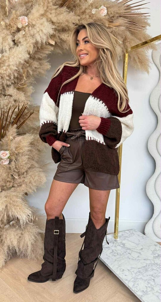 SNUGGLE ME SOFTLY CARDIGAN BORDEAUX/BROWN