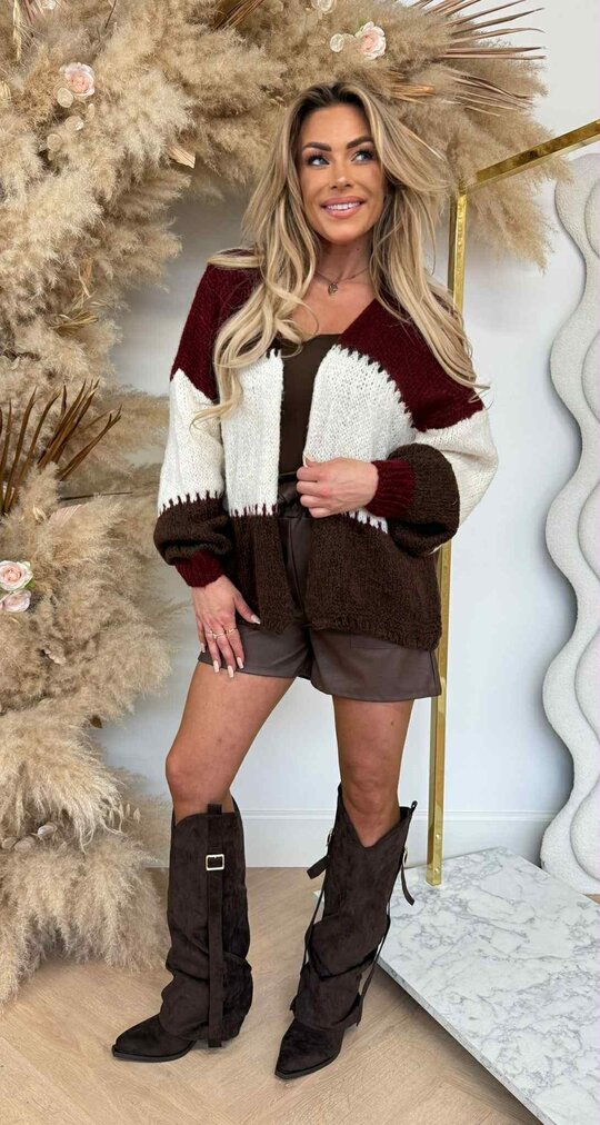 SNUGGLE ME SOFTLY CARDIGAN BORDEAUX/BROWN