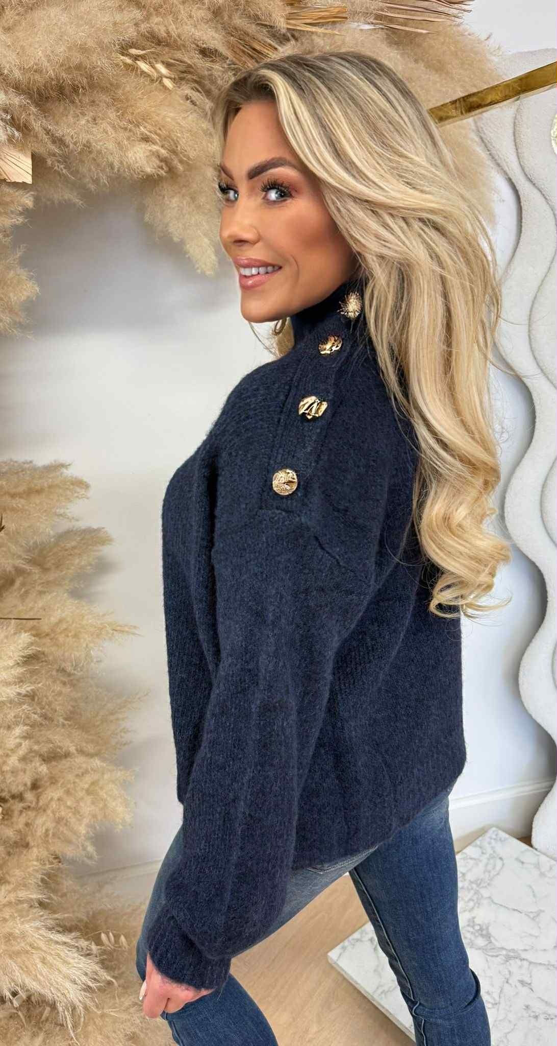 GLAM BUTTON SWEAT 8056 NAVY