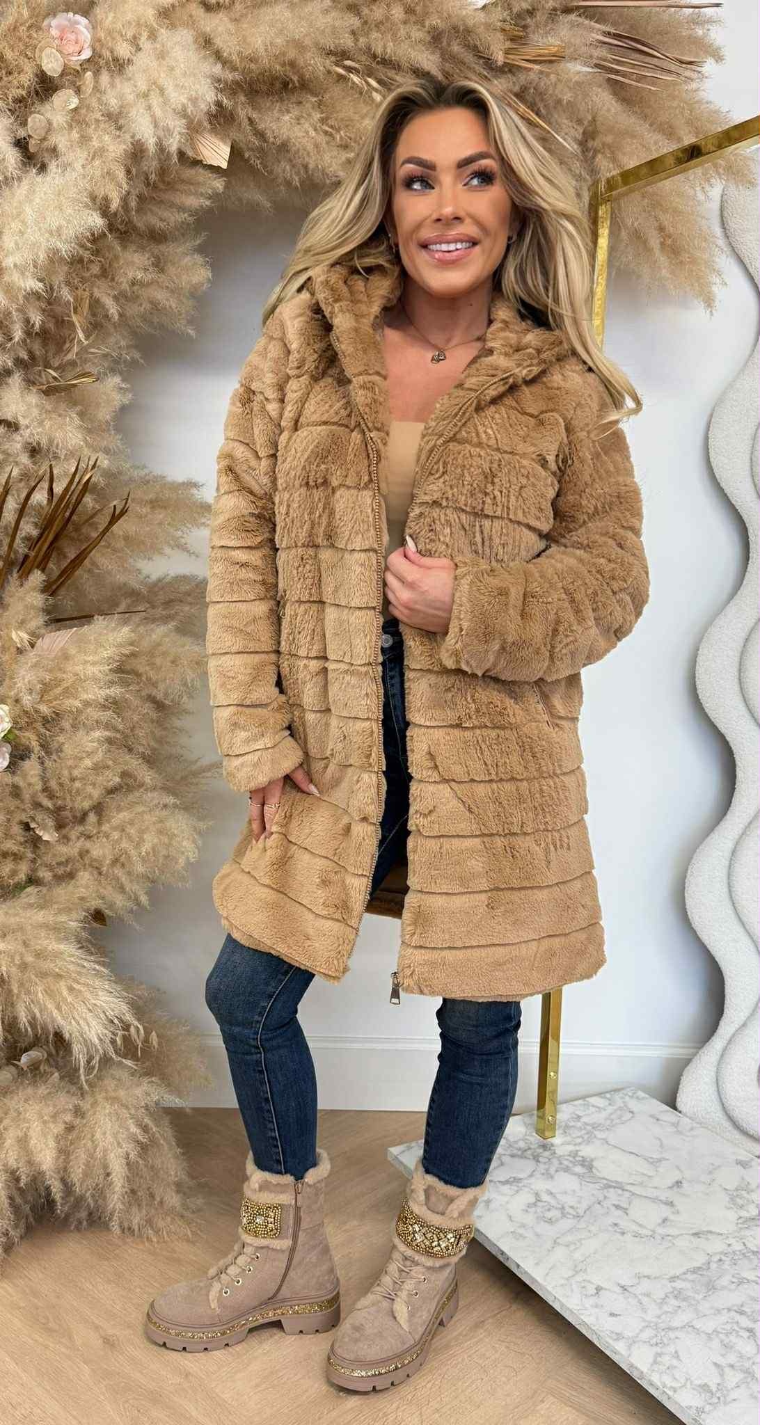 MICHELLE FLUFFLY JACKET LONG 882 CAMEL