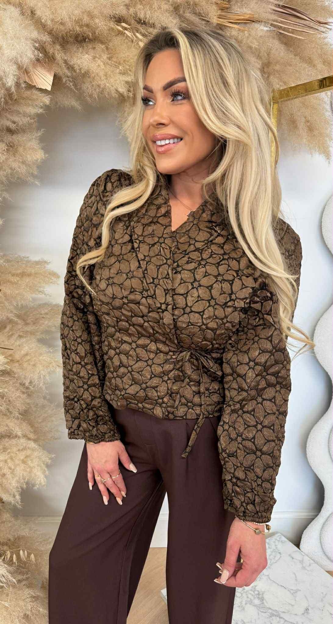 PRINT OMSLAG VESTJE Y606 CHOCO