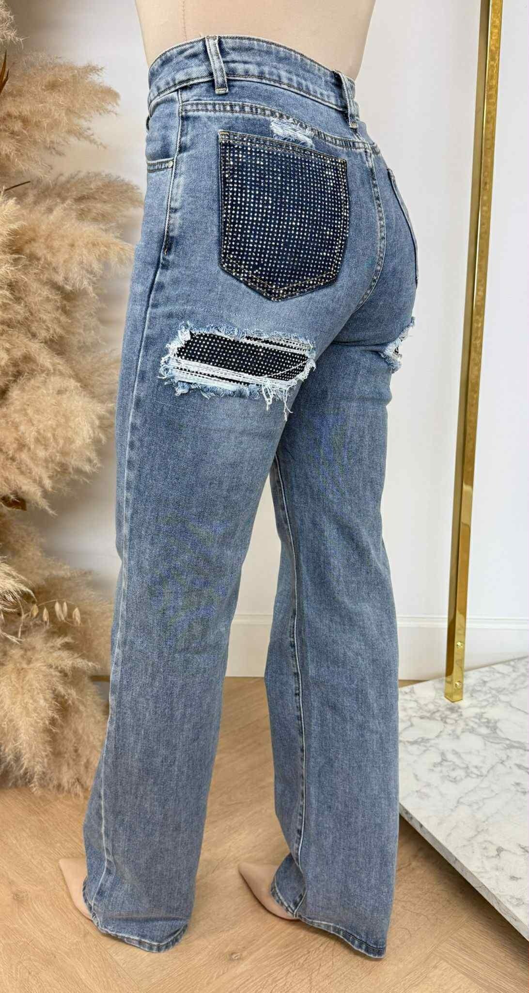 WIDE LEG GLITTER POCKET JEANS 936-2 DENIMBLUE WIDE LEG GLITTER POCKET JEANS 936-2 DENIMBLUE