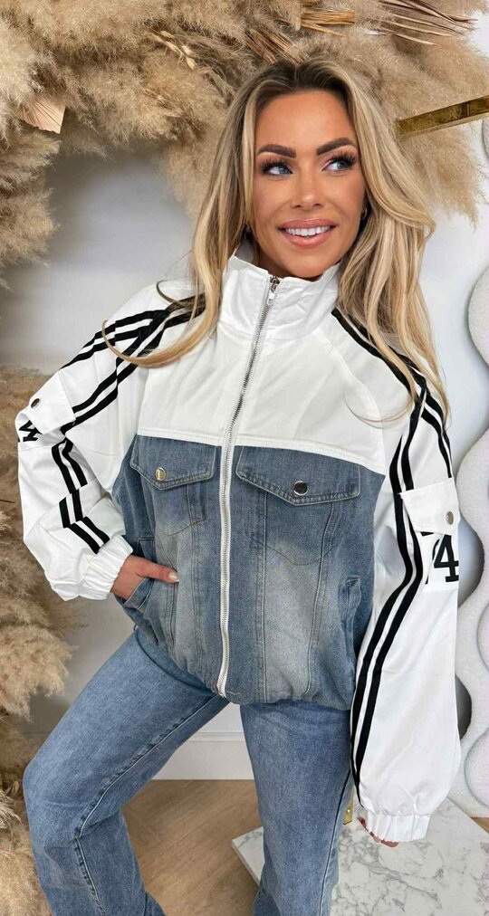 OVERSIZED DENIM STRIPE JACKET 415 OFFWHITE/DENIM OVERSIZED DENIM STRIPE JACKET 415 OFFWHITE/DENIM