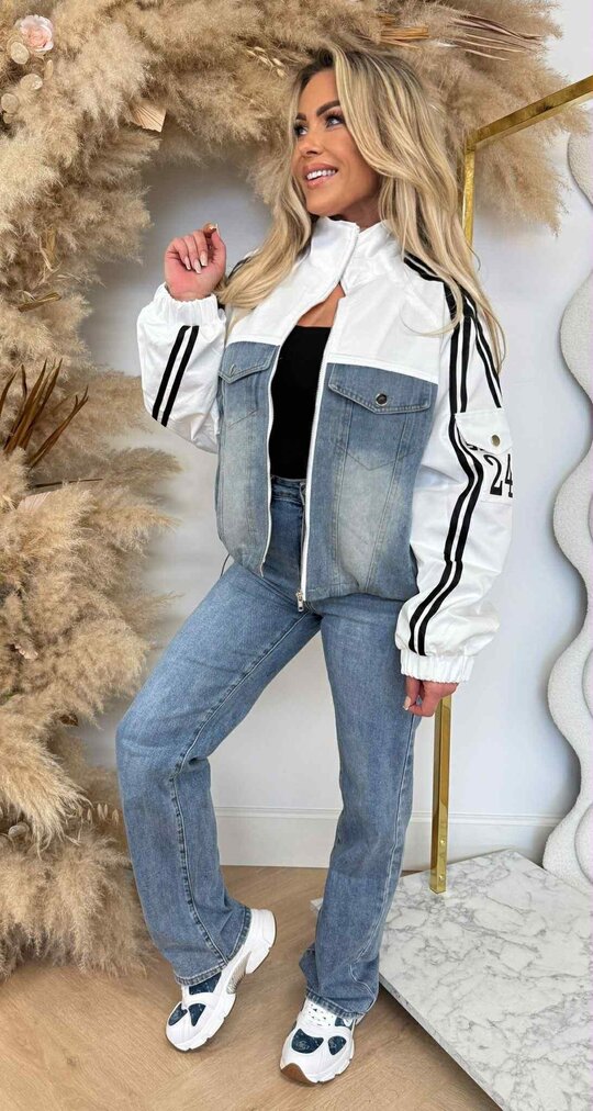 OVERSIZED DENIM STRIPE JACKET 415 OFFWHITE/DENIM OVERSIZED DENIM STRIPE JACKET 415 OFFWHITE/DENIM