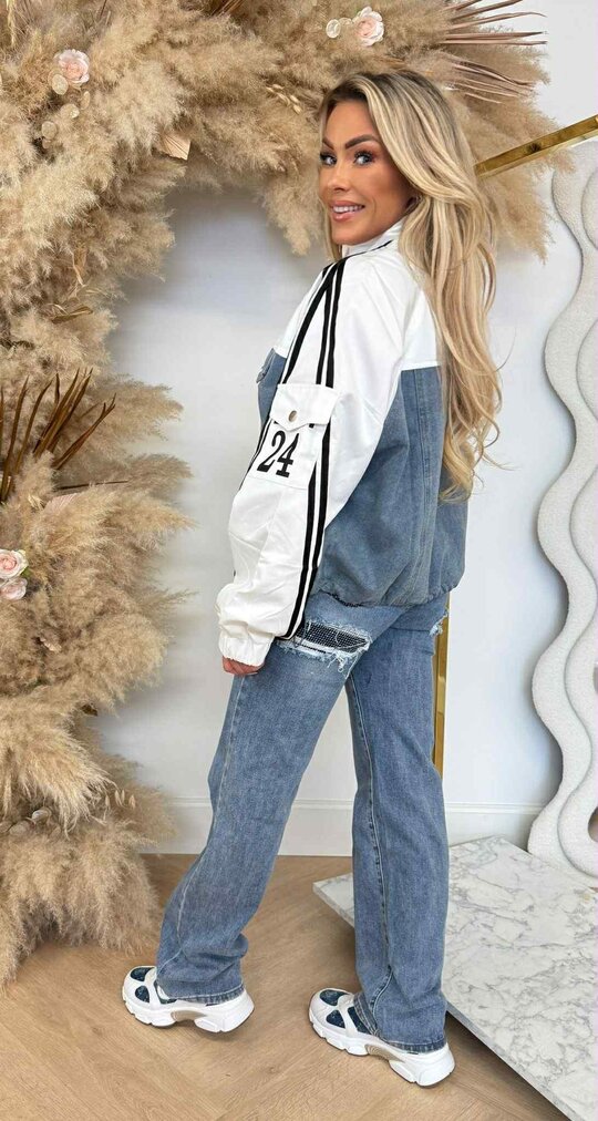 OVERSIZED DENIM STRIPE JACKET 415 OFFWHITE/DENIM OVERSIZED DENIM STRIPE JACKET 415 OFFWHITE/DENIM