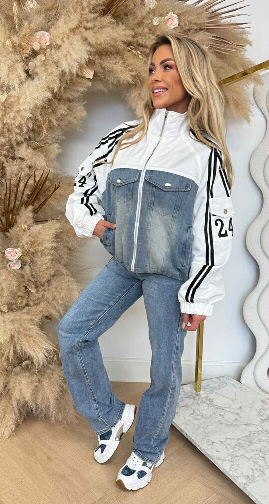 OVERSIZED DENIM STRIPE JACKET 415 OFFWHITE/DENIM OVERSIZED DENIM STRIPE JACKET 415 OFFWHITE/DENIM