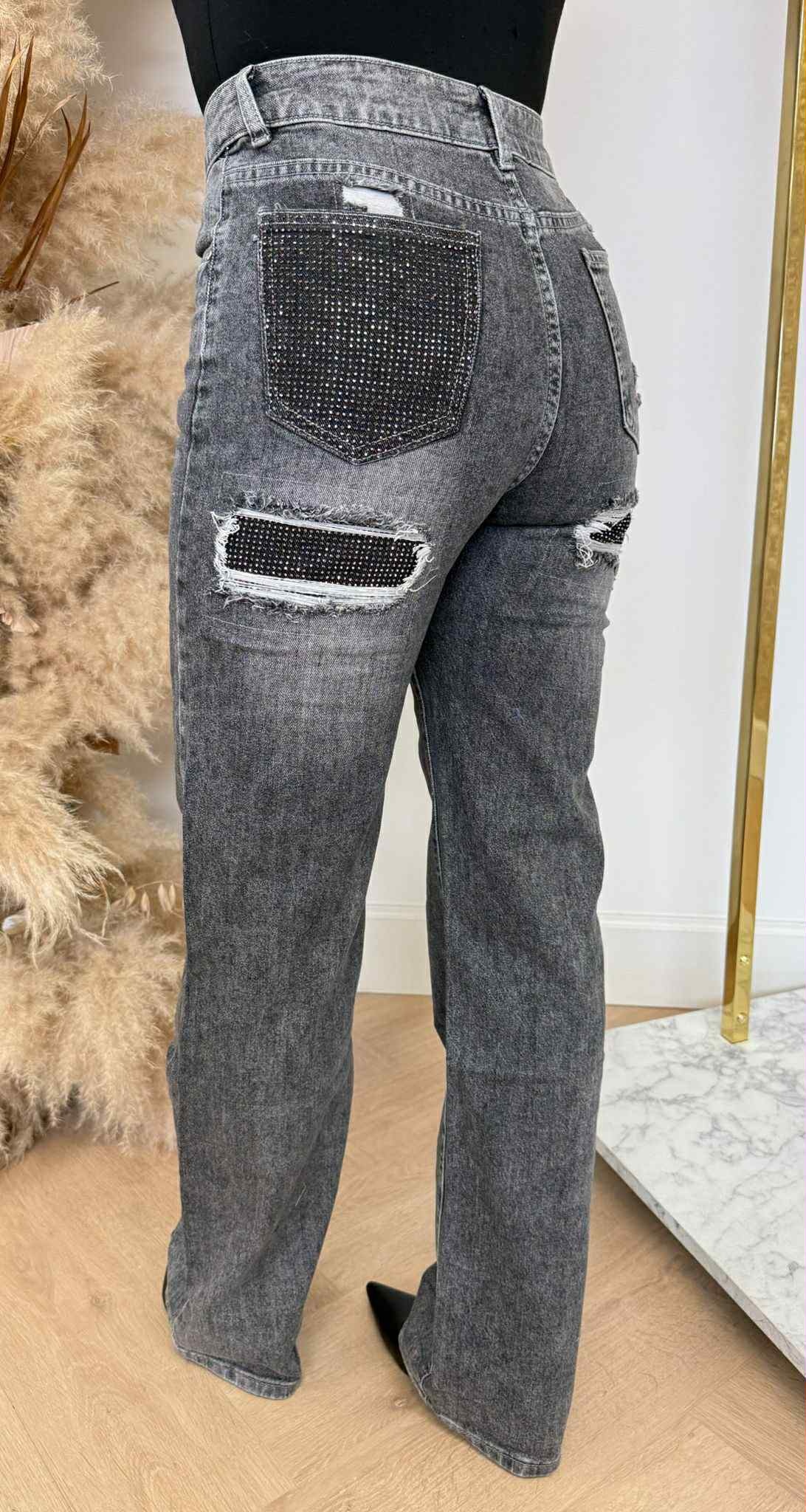 WIDE LEG GLITTER POCKET JEANS 936-3 GREY WIDE LEG GLITTER POCKET JEANS 936-3 GREY