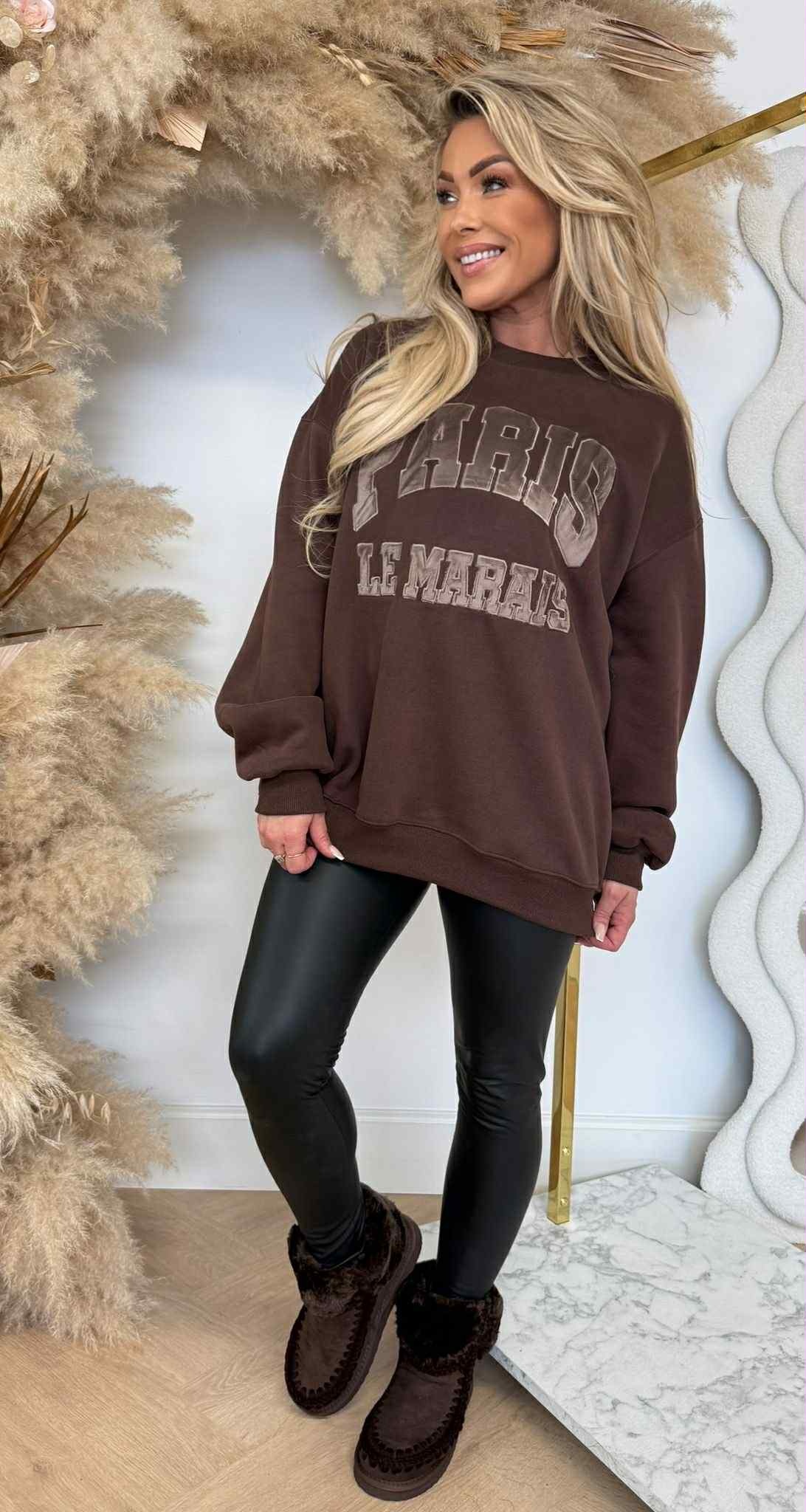 PARIS OVERSIZED FLEECE SWEAT J121 CHOCO
