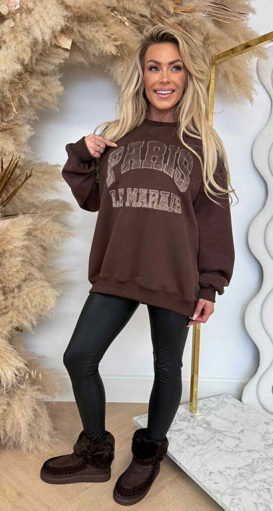 PARIS OVERSIZED FLEECE SWEAT J121 CHOCO PARIS OVERSIZED FLEECE SWEAT J121 CHOCO