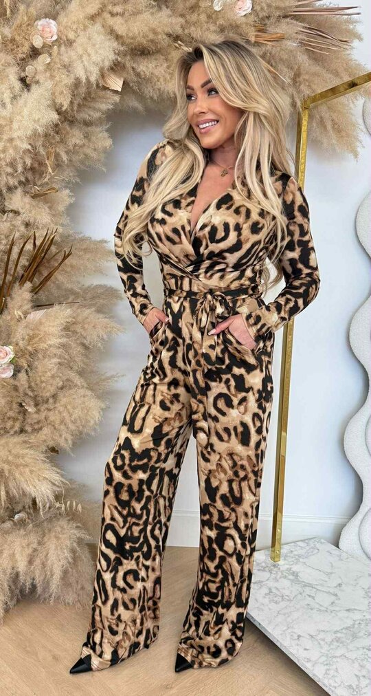 BY SWAN TRAVEL ANIMAL PRINT JUMPSUIT 9992 COFFEE/LEO BY SWAN TRAVEL ANIMAL PRINT JUMPSUIT 9992 COFFEE/LEO